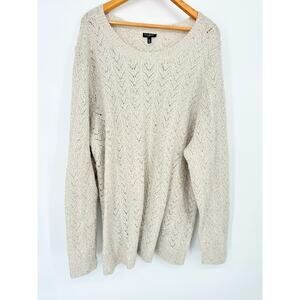 Talbots Open Knit Sweater Ivory Womens 2X Sparkle Sequin Party Neutral Holiday